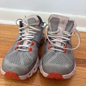 On Running Athletic Shoes in Gray and Orange